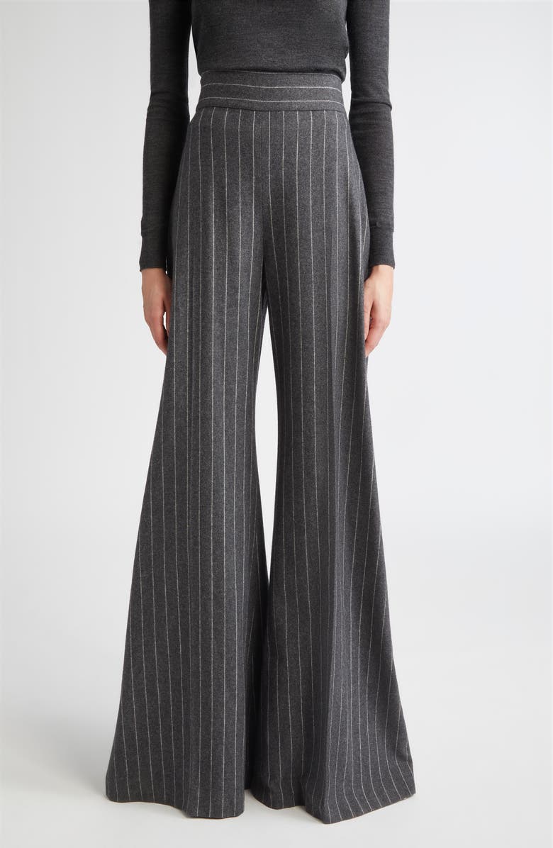 Carolina Herrera Diane Pinstripe Wool Blend Wide Leg Pants, Main, color, Charcoal Grey
