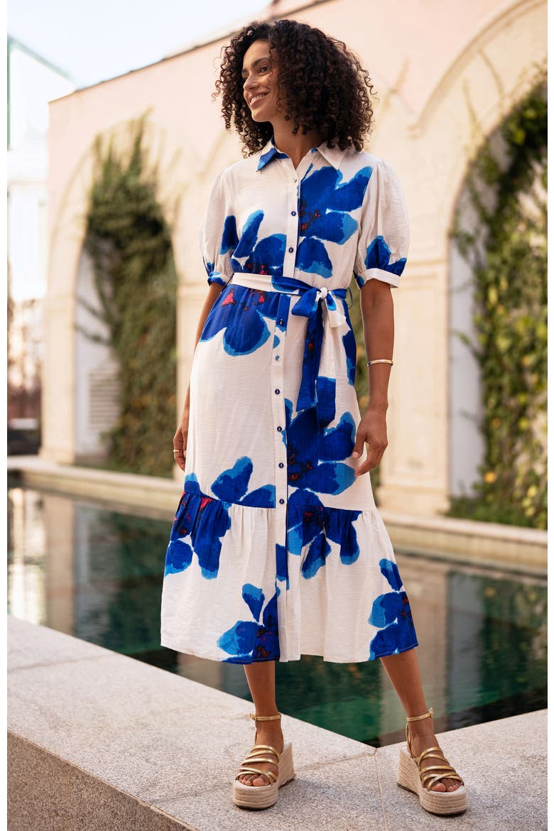 Scattered Floral Shirt Dress, Alternate, color, Blue