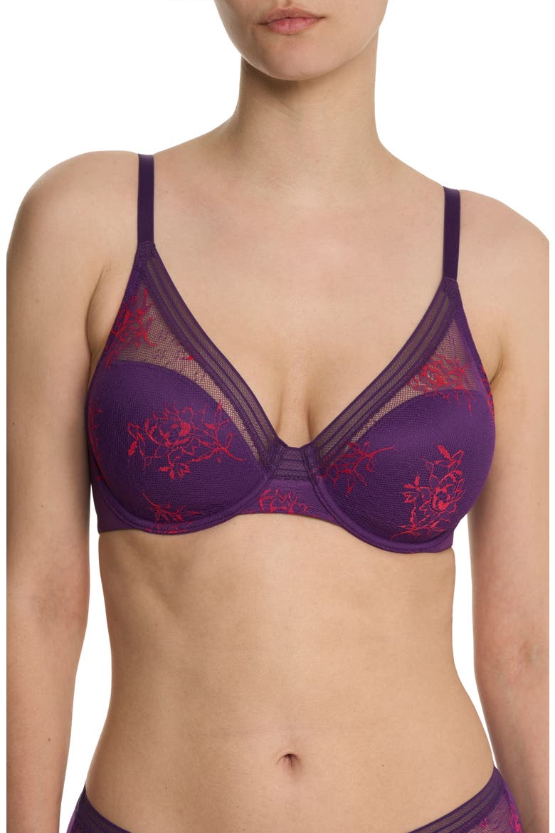 Love Lace Back Smoothing Plunge T-Shirt Bra, Main, color, VIVID GRAPE/ SAKURA