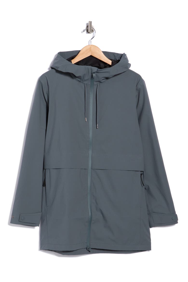 Suva Hardshell Hooded Long Rain Jacket, Main, color, LAGOON