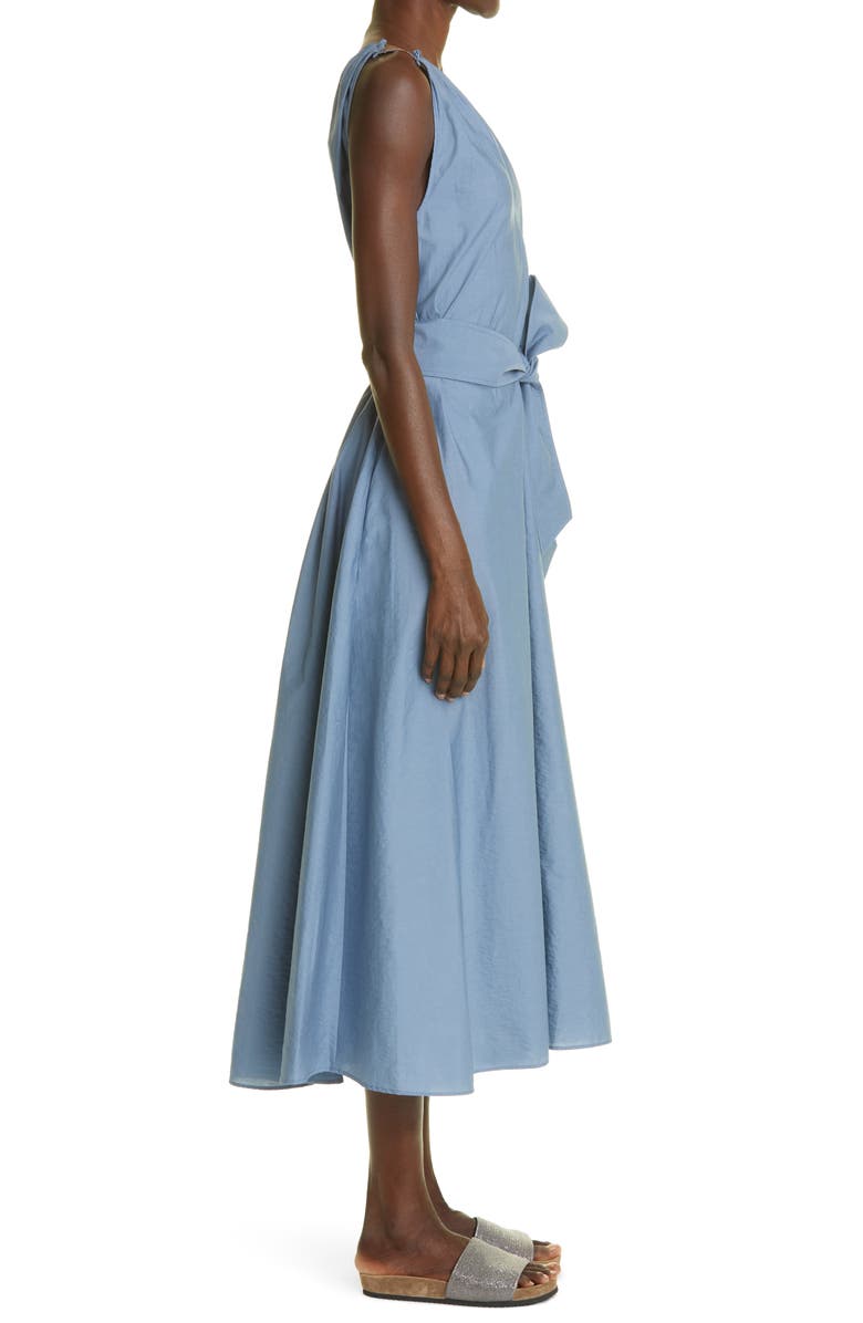 Brunello Cucinelli Belted Techno Poplin Midi Dress, Alternate, color, 