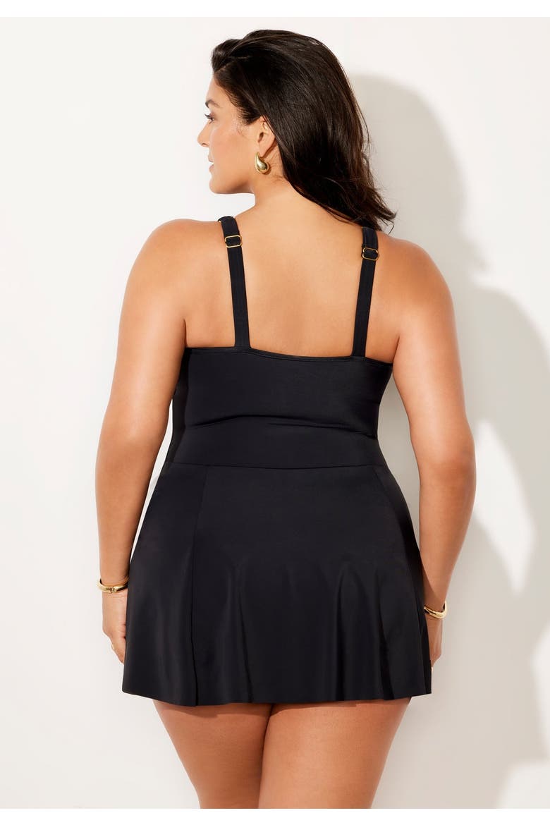 Adjustable Sarong Swimdress, Alternate, color, Black