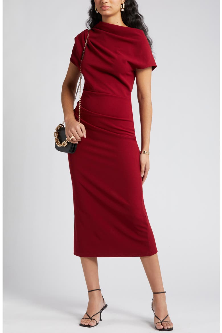 Marilyn Ruched Knit Dress, Main, color, BURGUNDY
