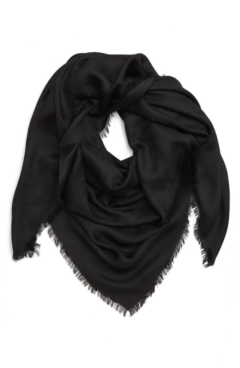 Gucci Ataria GG Logo Jacquard Silk & Wool Scarf, Alternate, color, 