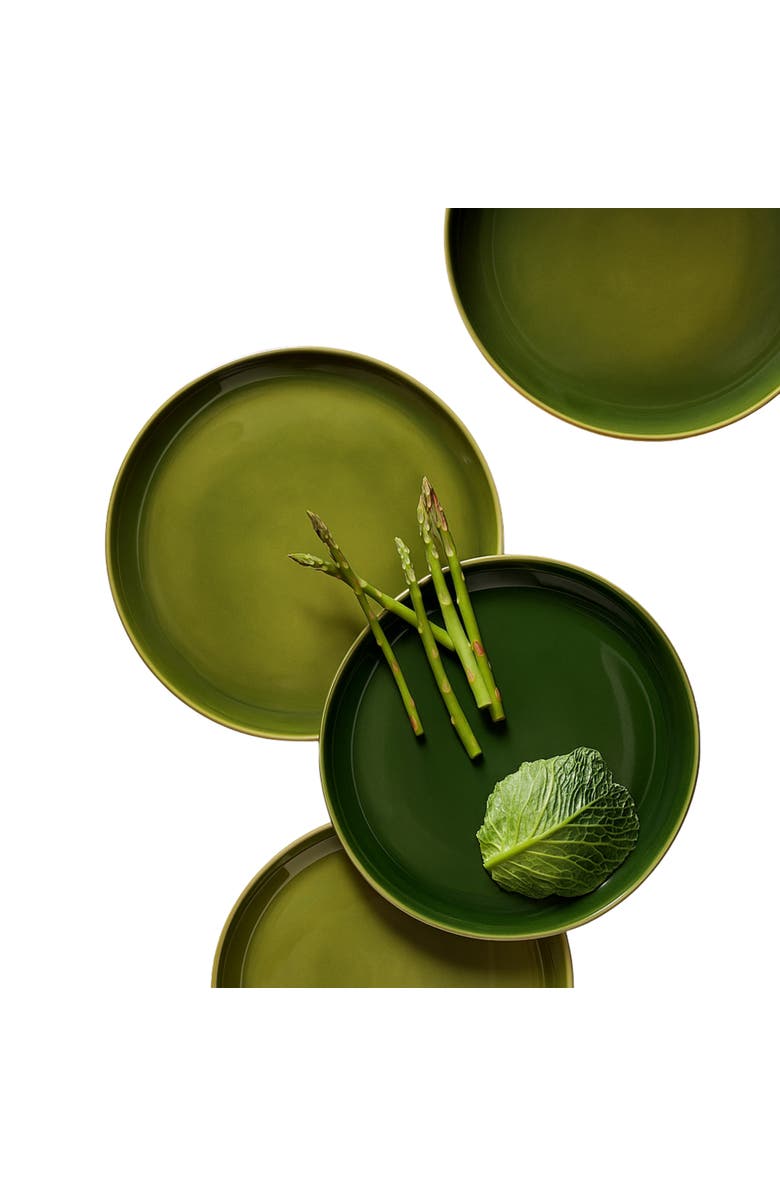 Gharyan Stoneware Edan Flat Dinner Plate, Set of 4, Alternate, color, Matte Green/ Shiny Green