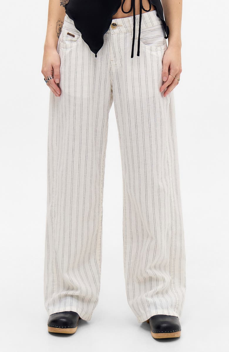 BDG Urban Outfitters Kayla Stripe Linen Wide Leg Pants, Main, color, White Stripe