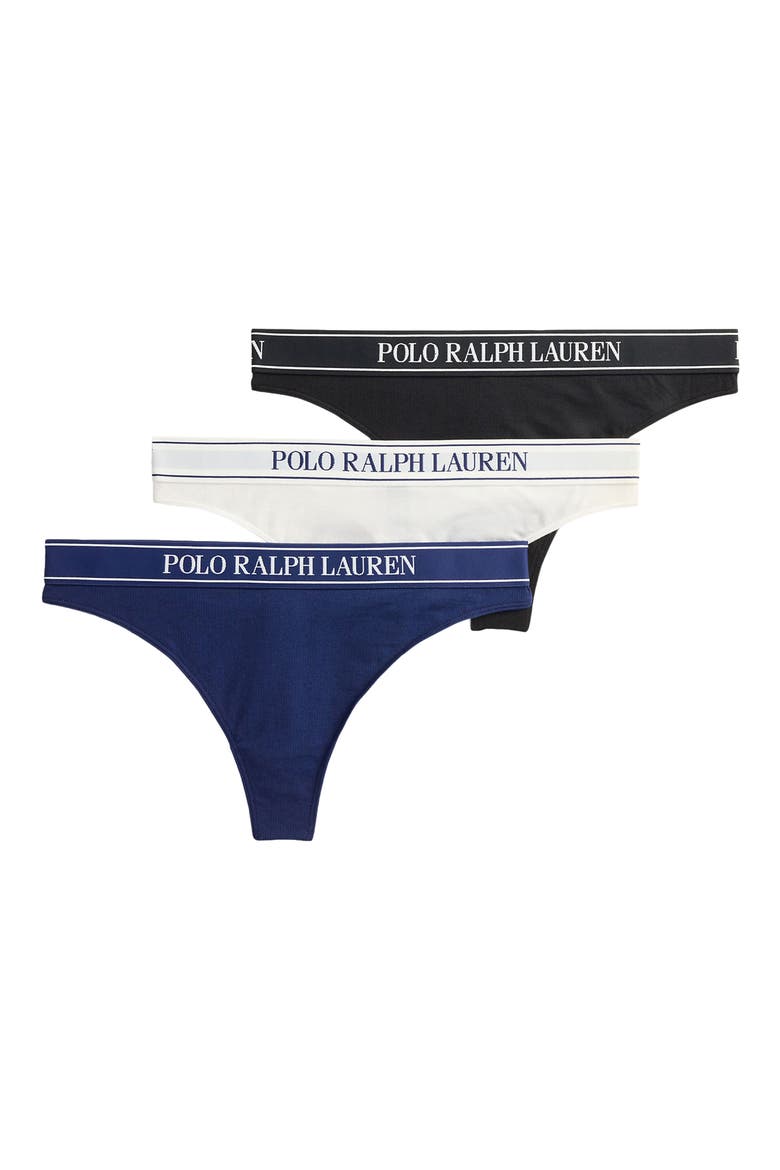Logo Band Assorted 3-Pack Mid Rise Thongs, Alternate, color, WHITE CLOUD/ ONYX/ NAVY