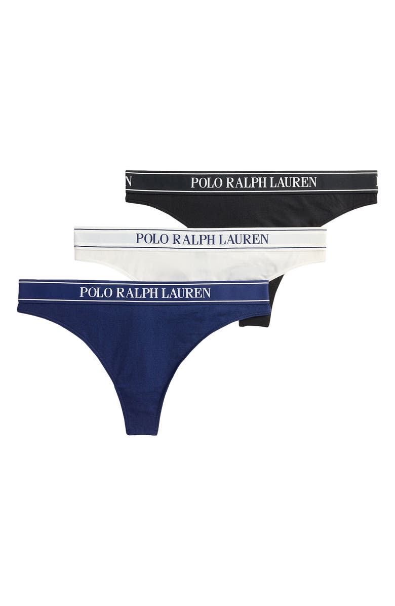 Polo Ralph Lauren Logo Band Assorted 3-Pack Mid Rise Thongs, Alternate, color,