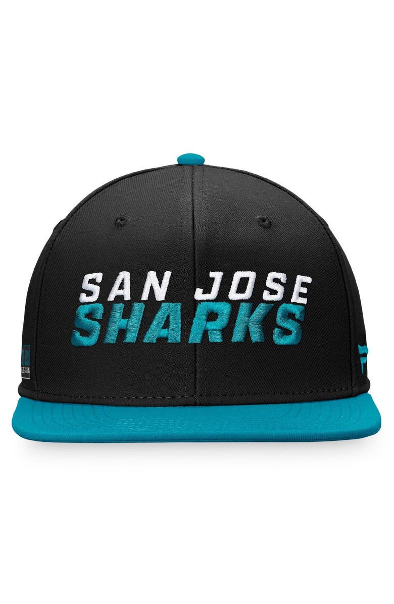 FANATICS Men's Fanatics Branded Black/Teal San Jose Sharks Iconic Color Blocked Snapback Hat, Alternate, color,