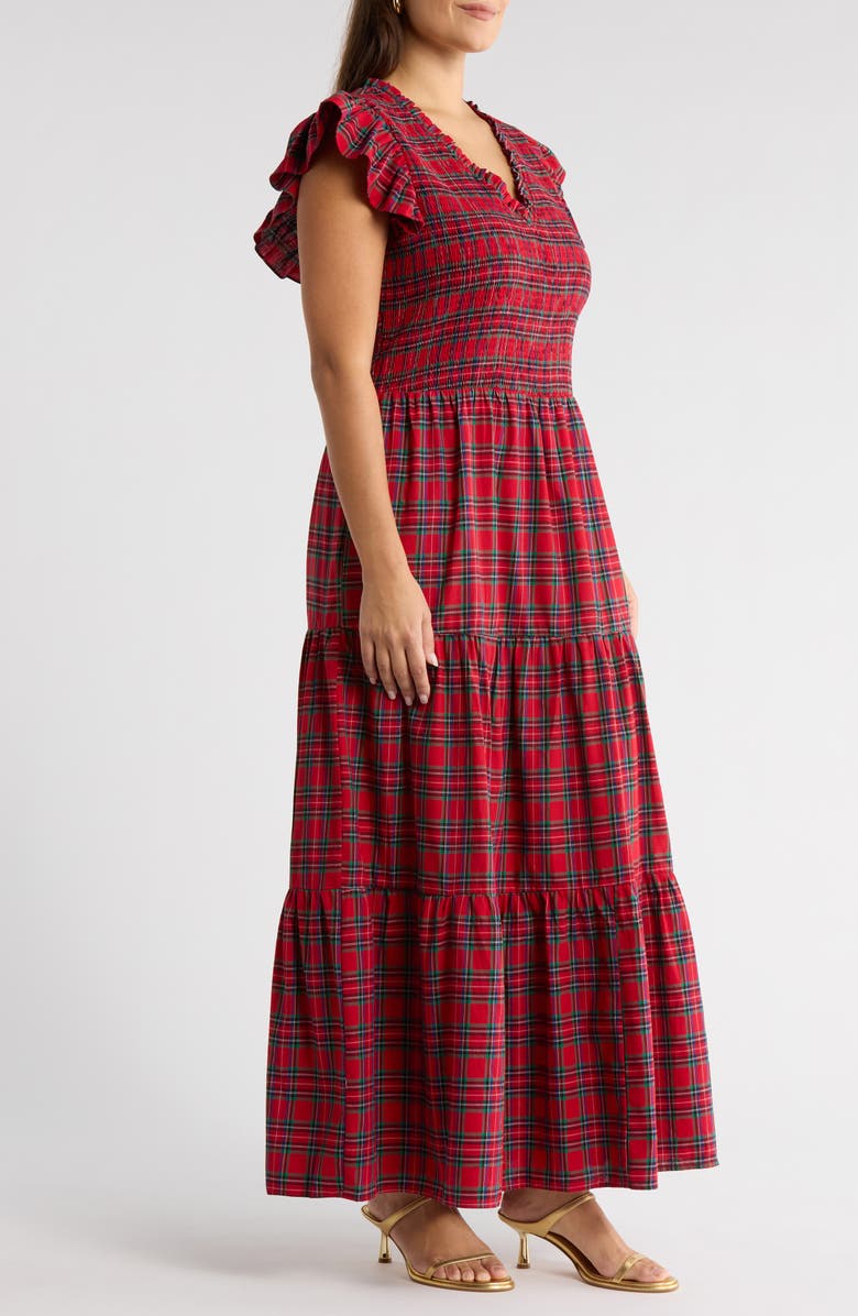 SUGARLIPS Arvada Plaid Sunfire Smocked Cotton Tiered Maxi Dress, Alternate, color,