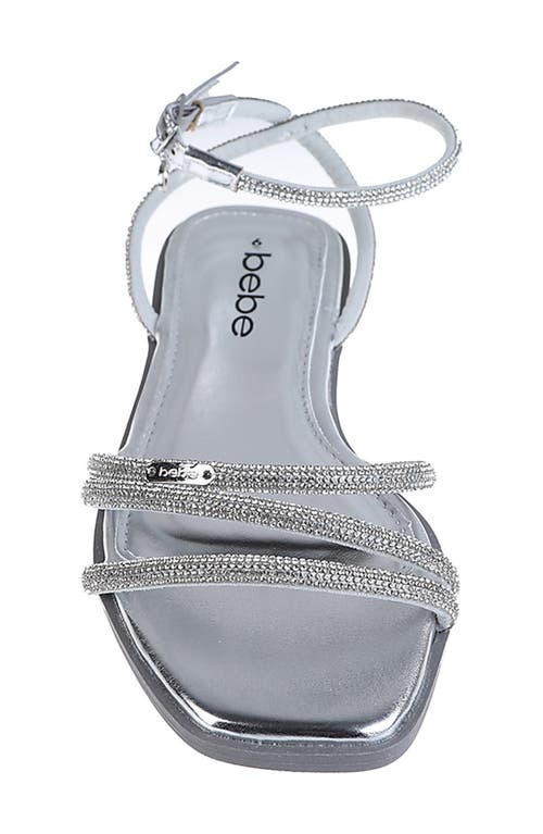 Bebe Rhinestone Ankle Strap Sandal In Silver