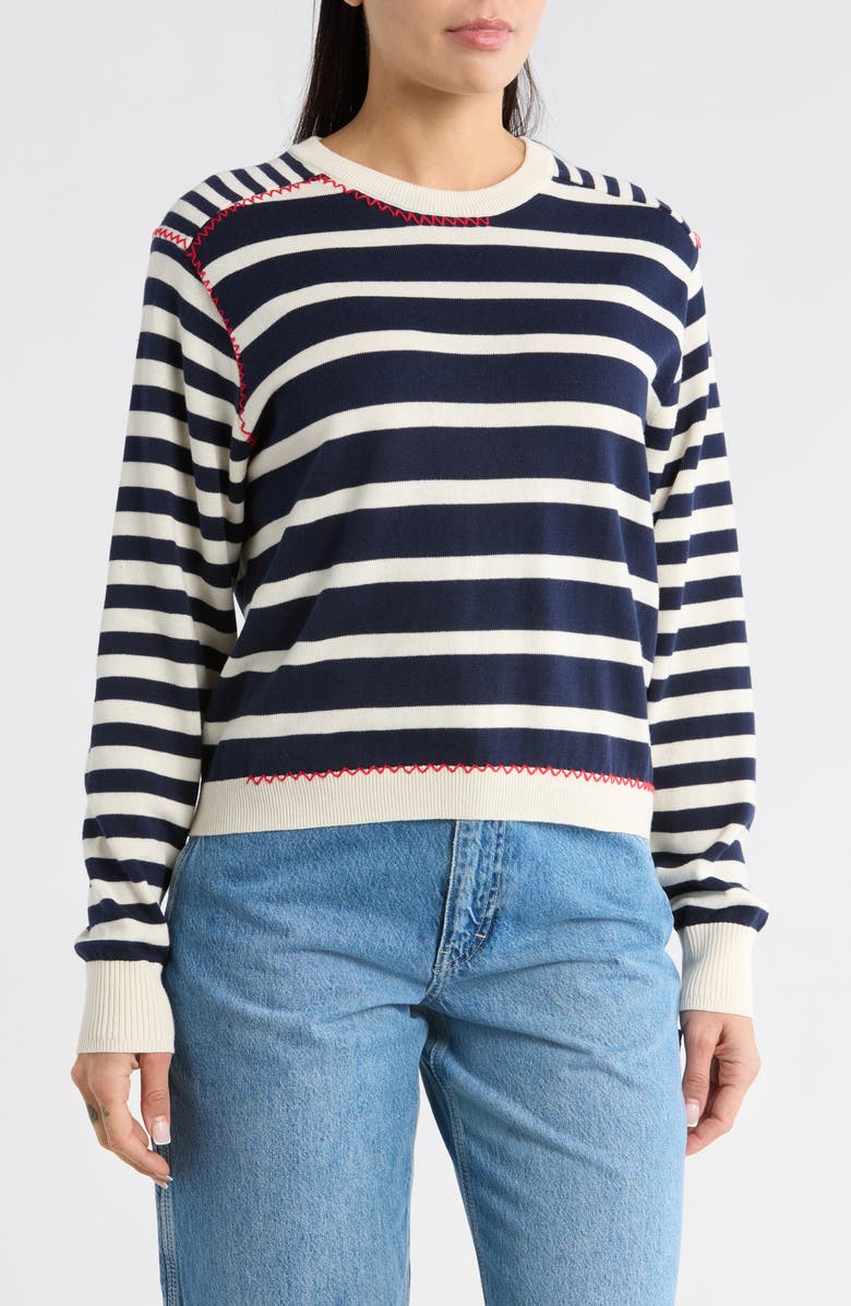 Desigual Stripe Cotton Sweater, Main, color, Navy Blue