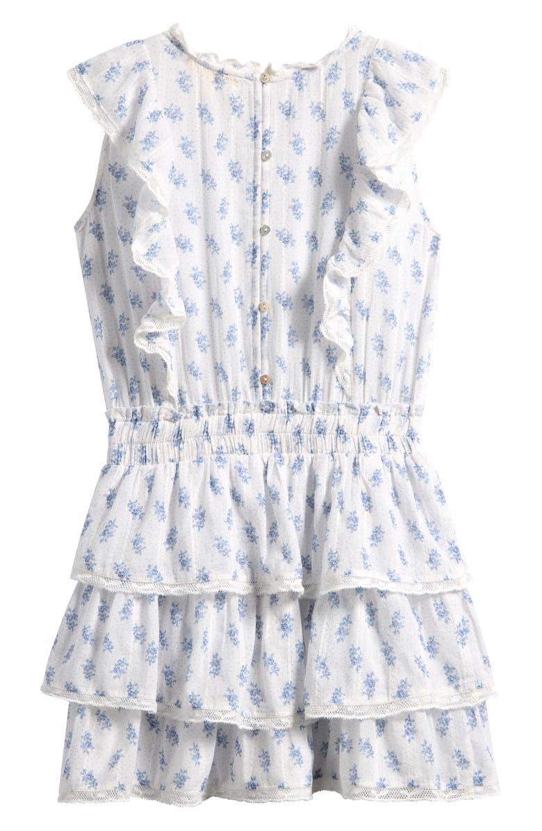 LoveShackFancy Kids' Decker Floral Ruffle Lace Trim Tiered Cotton Dress, Alternate, color, Indigo Cloud