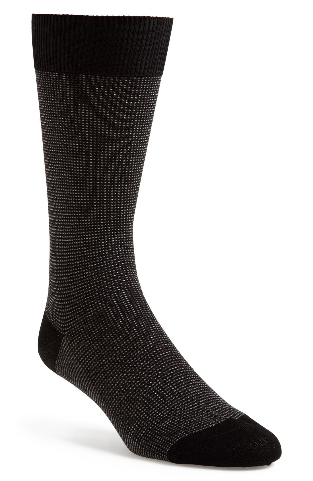 Pantherella Tewkesbury Cotton Blend Bird's Eye Dress Socks in Black 