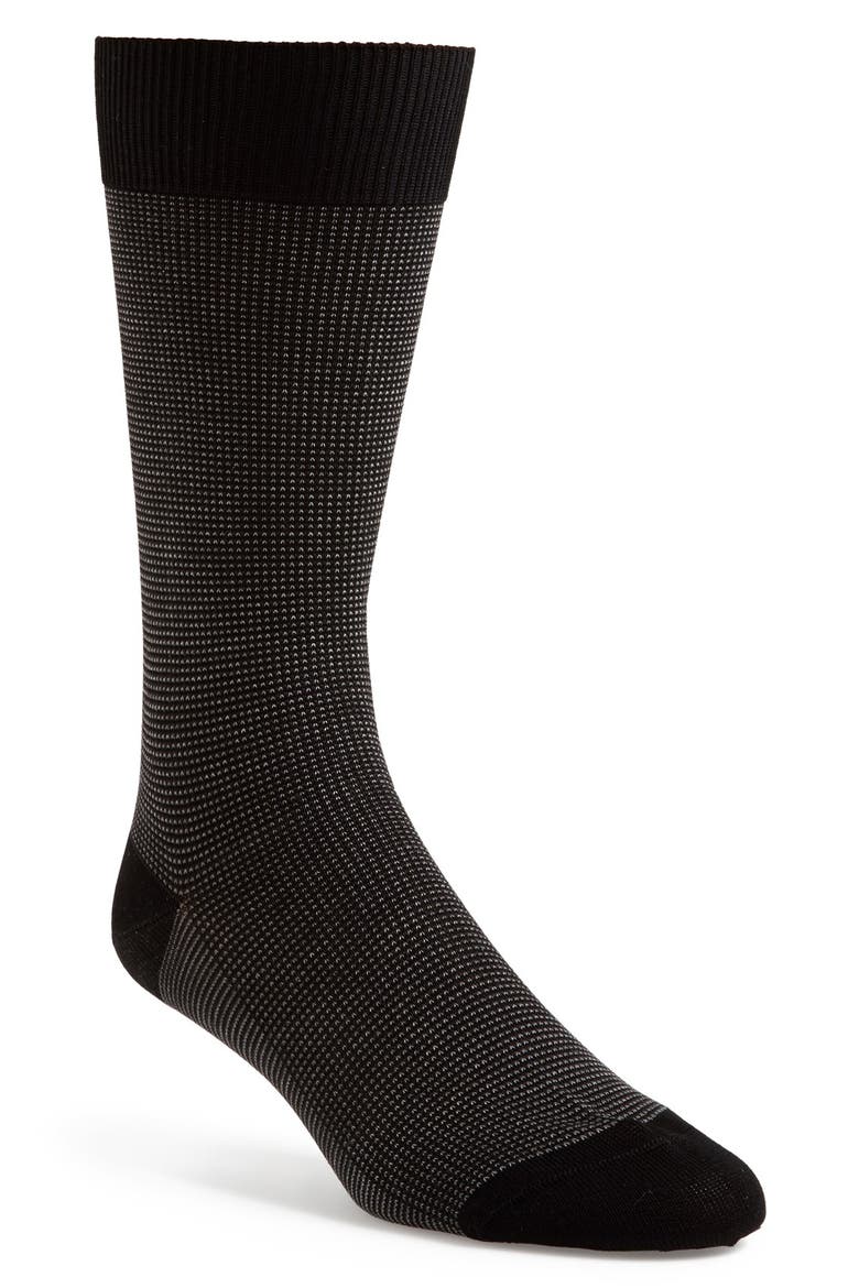 Tewkesbury Cotton Blend Bird's Eye Dress Socks, Main, color, BLACK