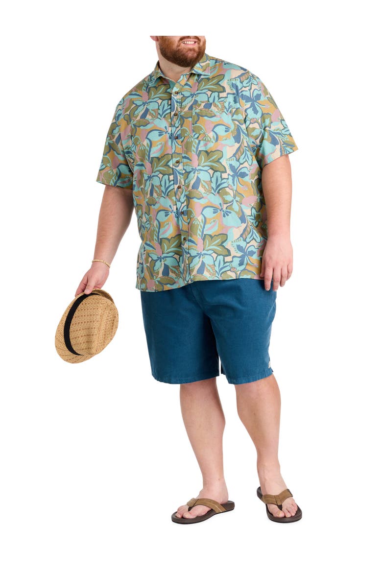 Big & Tall Floral Printed Sport Shirt, Alternate, color, BLUE FUSION
