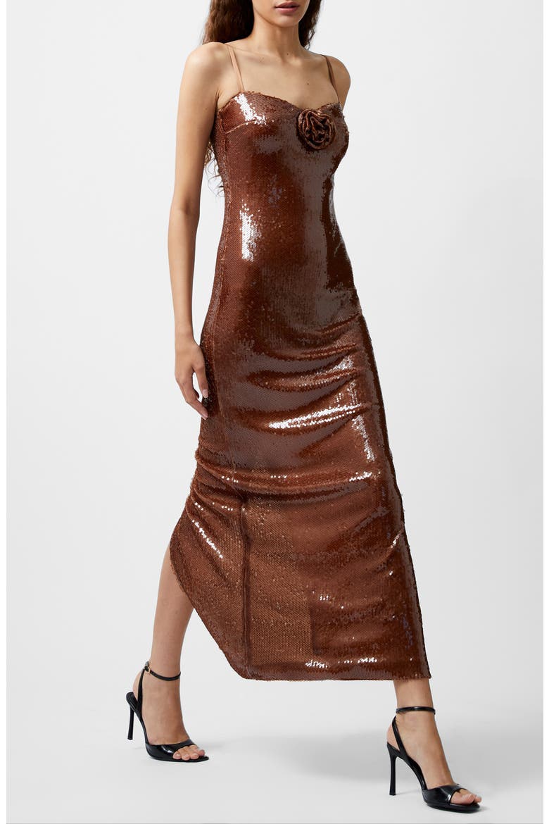 Beatrice Sequin Rosette Maxi Dress, Alternate, color, BROWN SEQUIN