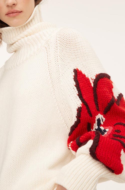 Rebecca Taylor Botanical Intarsia Turtleneck In Strawberry Combo