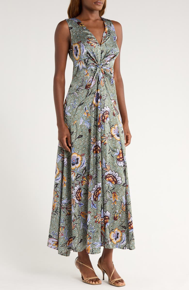 Halogen<sup>®</sup> Knot Front Floral Print Sleeveless Dress, Alternate, color, Gray Violet/ Green