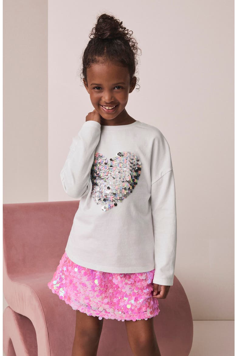 Kids' Sequin Heart Long Sleeve T-Shirt, Alternate, color, WHITE