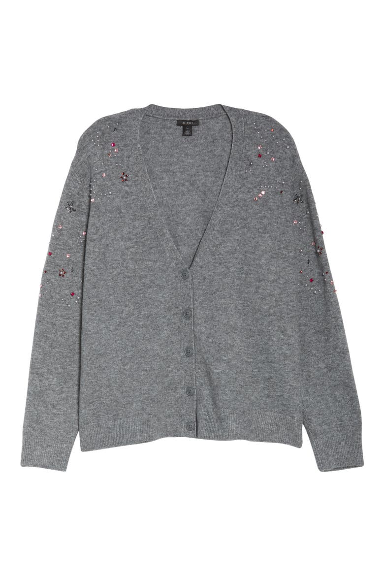 Embellished Cardigan Sweater, Alternate, color, GREY DARK HEATHER