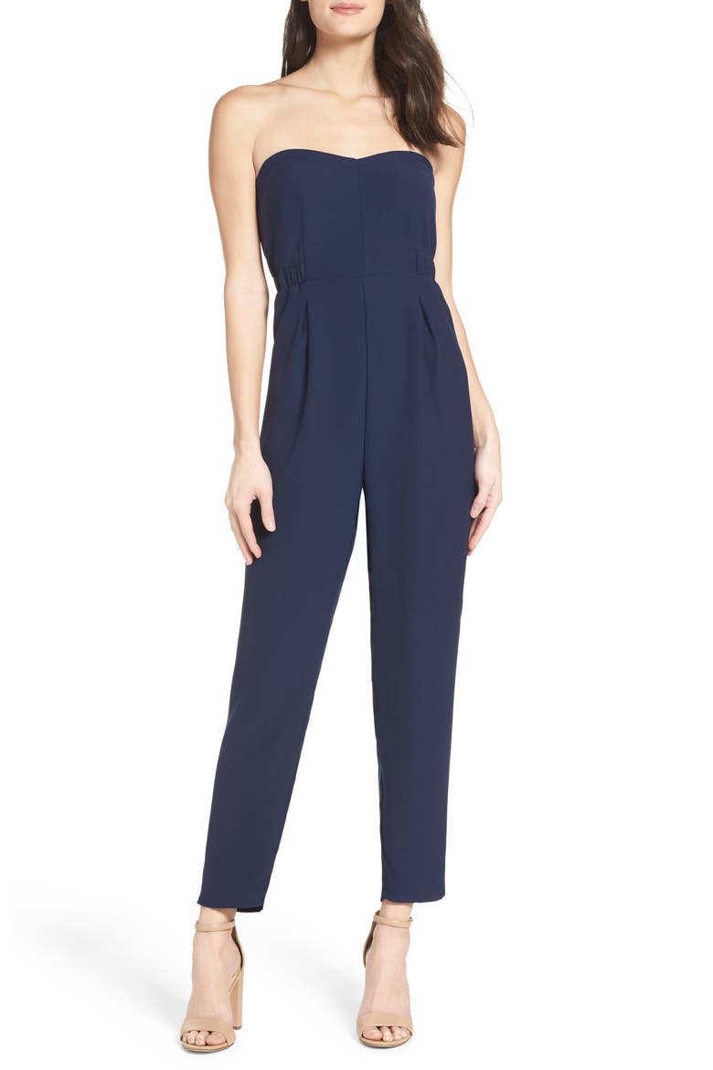 Strapless Crepe Jumpsuit, Main, color, NAVY
