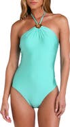 Sunshine 79 Solids Halter Neck One-Piece Swimsuit