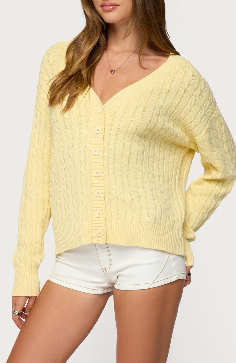 EDIKTED Francine Oversize Cable Cotton Cardigan, Alternate, color, Yellow