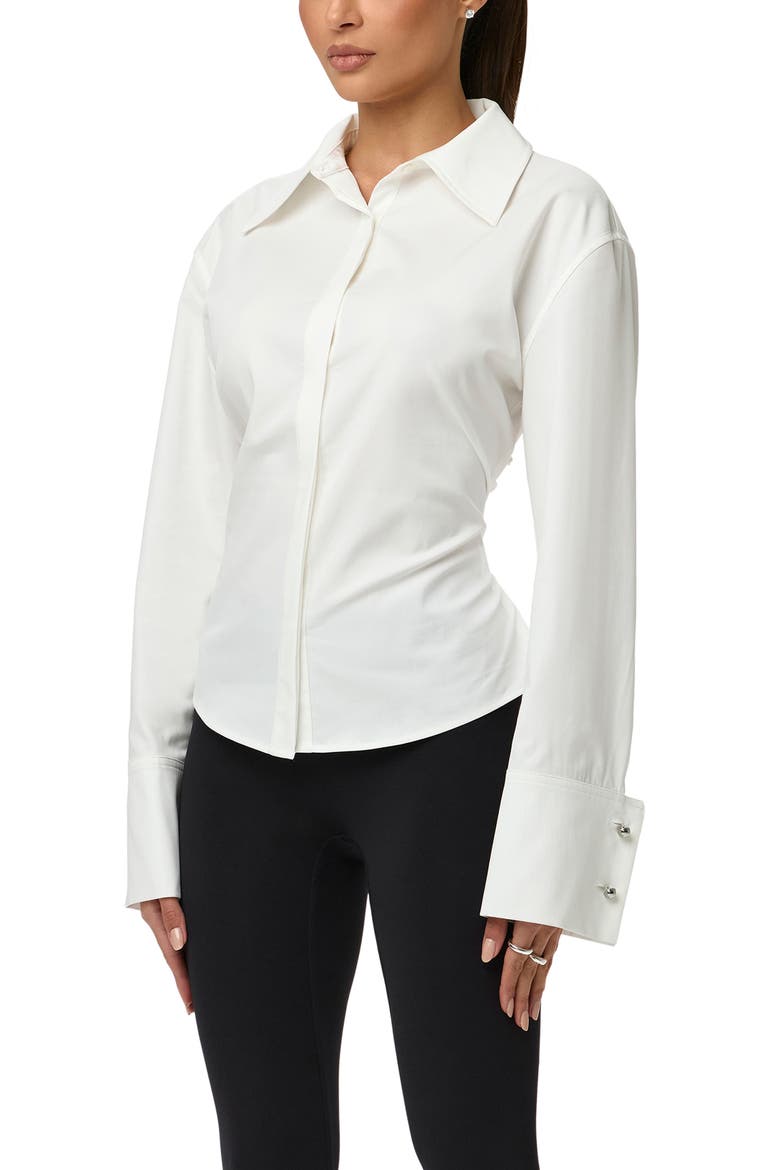Poplin Lace-Up Button-Up Shirt, Alternate, color, WHITE