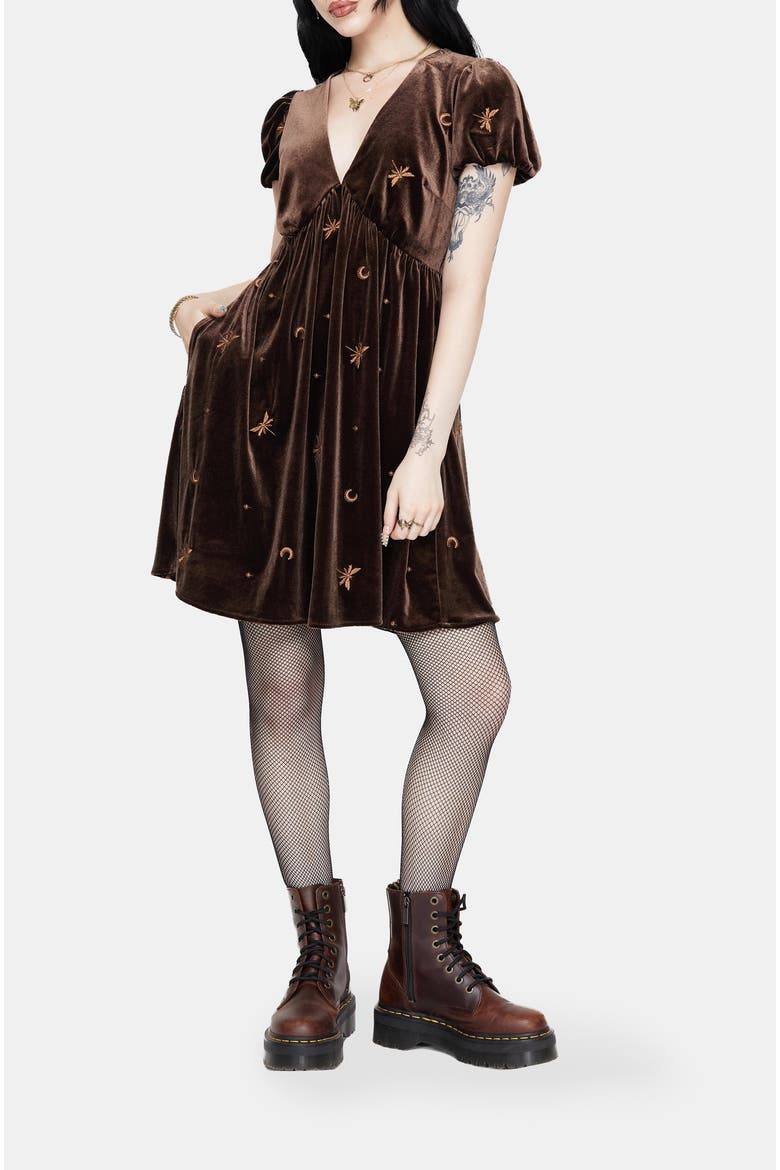 Seraphine Dragonfly Velour Mini Dress, Alternate, color, Brown