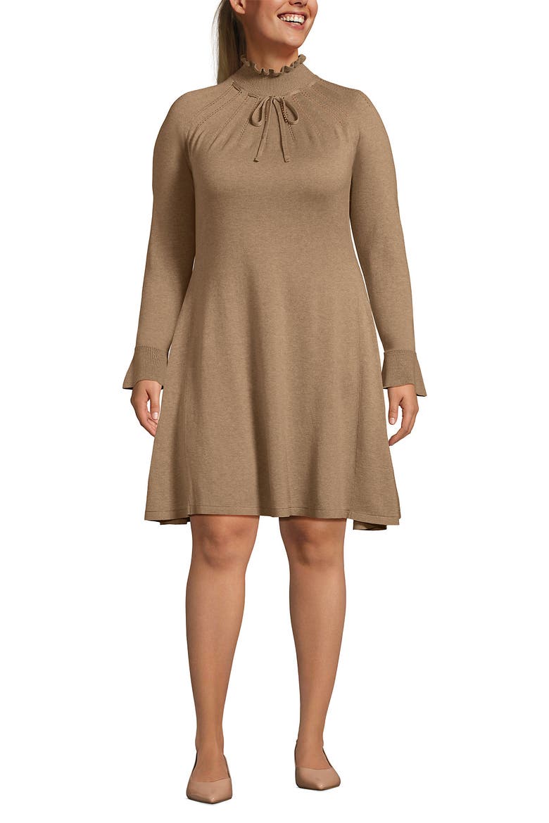 Fine Gauge Cotton Fit and Flare Sweater Dress, Main, color, Vicuna Heather
