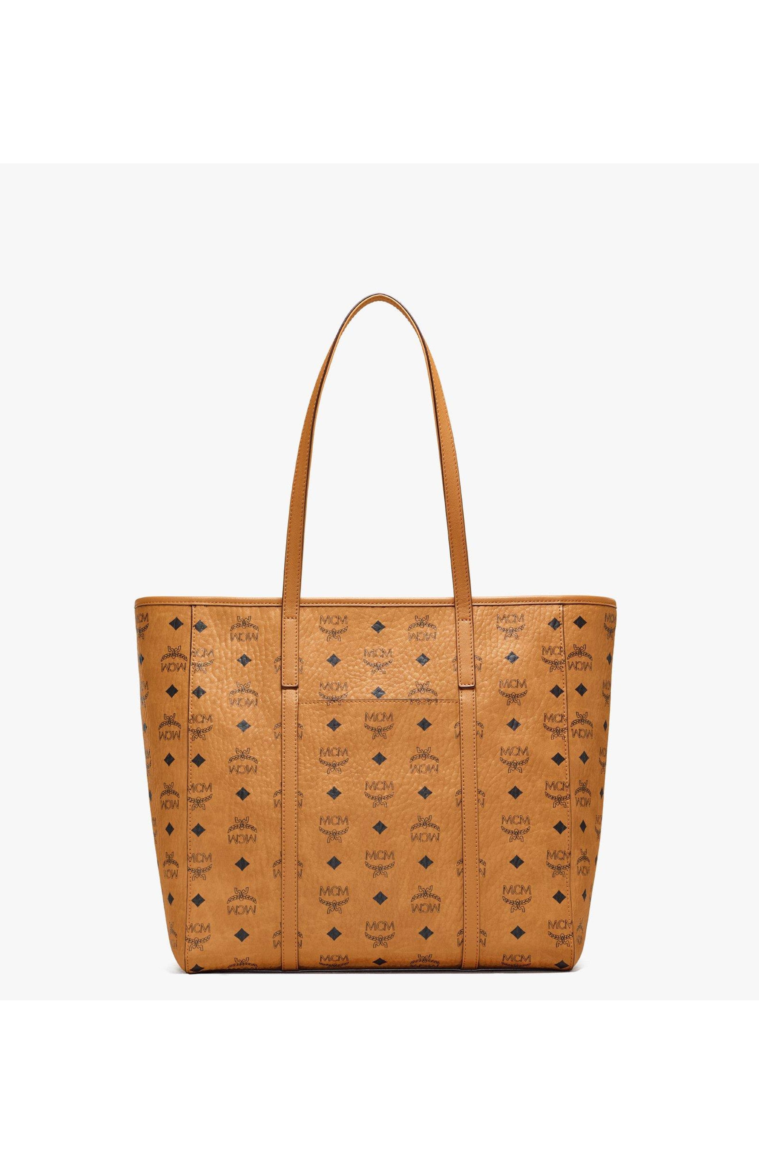 MCM Toni Top-Zip Shopper in Visetos, Alternate, color, Brown