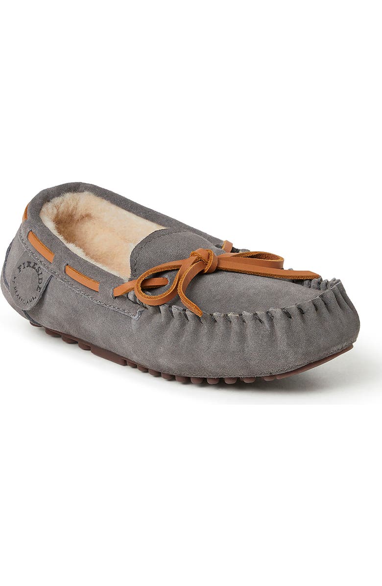 DEARFOAMS Kids' Fireside Parke Genuine Shearling Moccasin Slipper, Main, color, Grey
