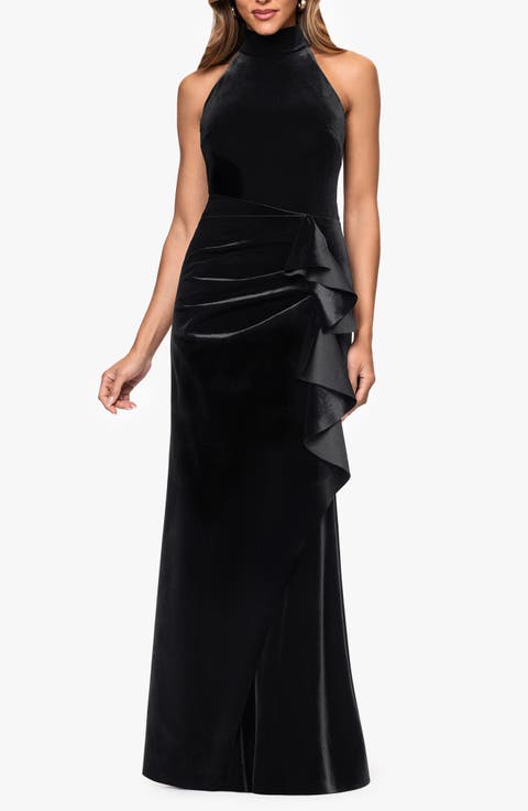 Stretch Velvet Halter Gown