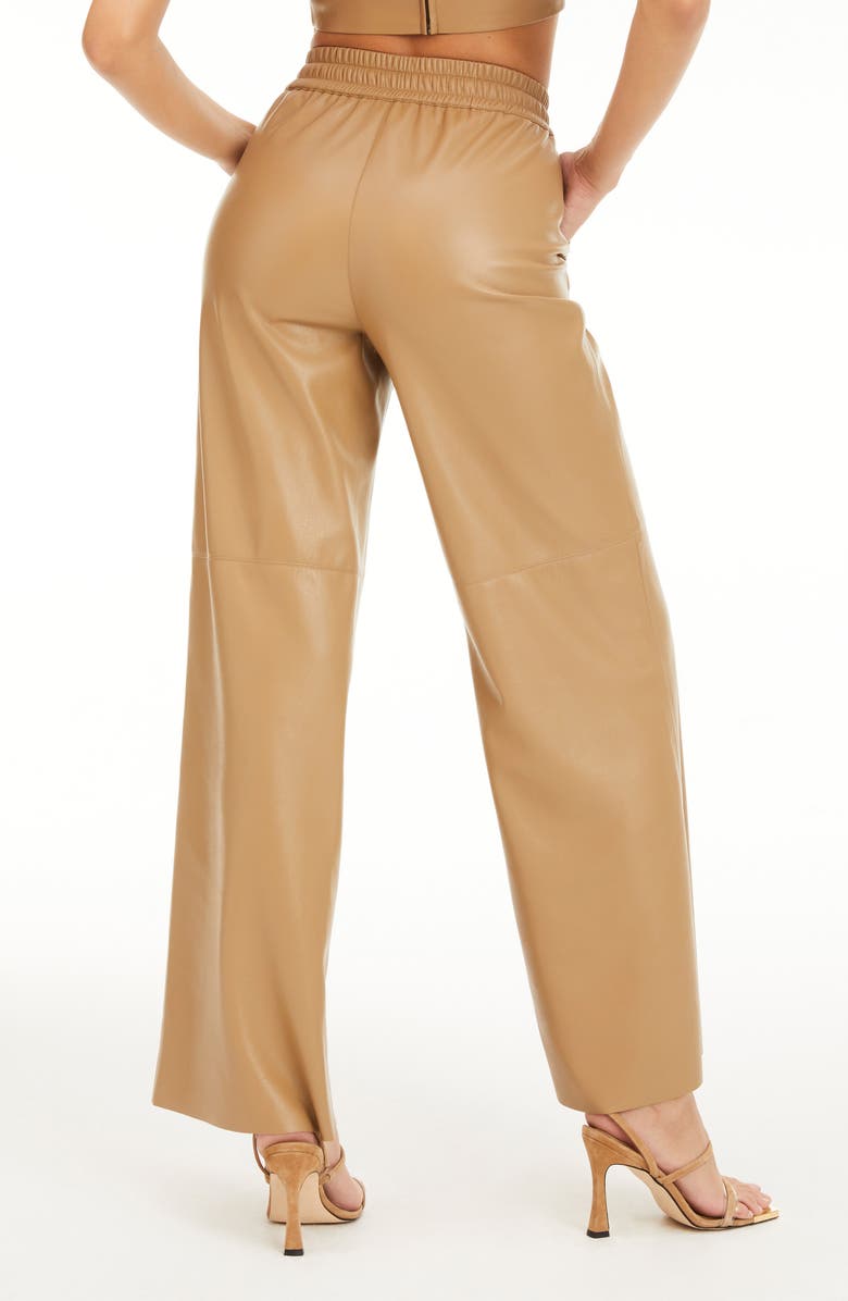 Good American Faux Leather Wide Leg Pants, Alternate, color, Warm Carmel003