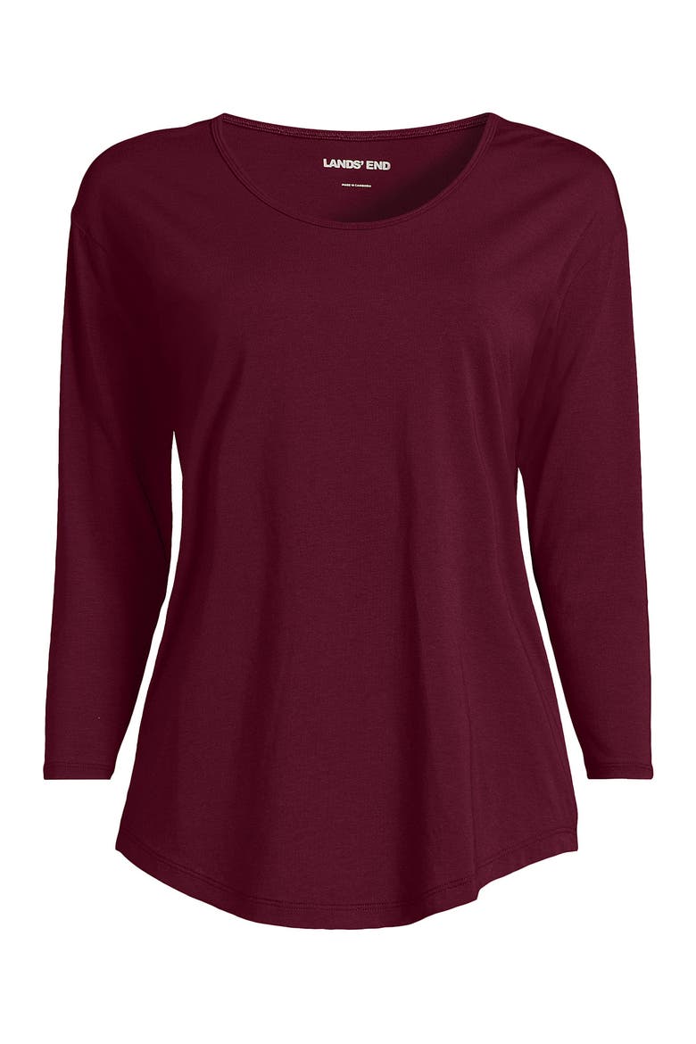 Plus Size 3/4 Sleeve Lightweight Jersey Shirttail Tee, Alternate, color, Rich Burgundy