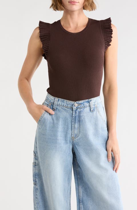 Sleeveless Scalloped Flutter Sleeve Top
