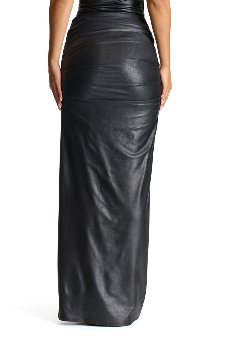 Draped Faux Leather Maxi Skirt, Alternate, color, BLACK