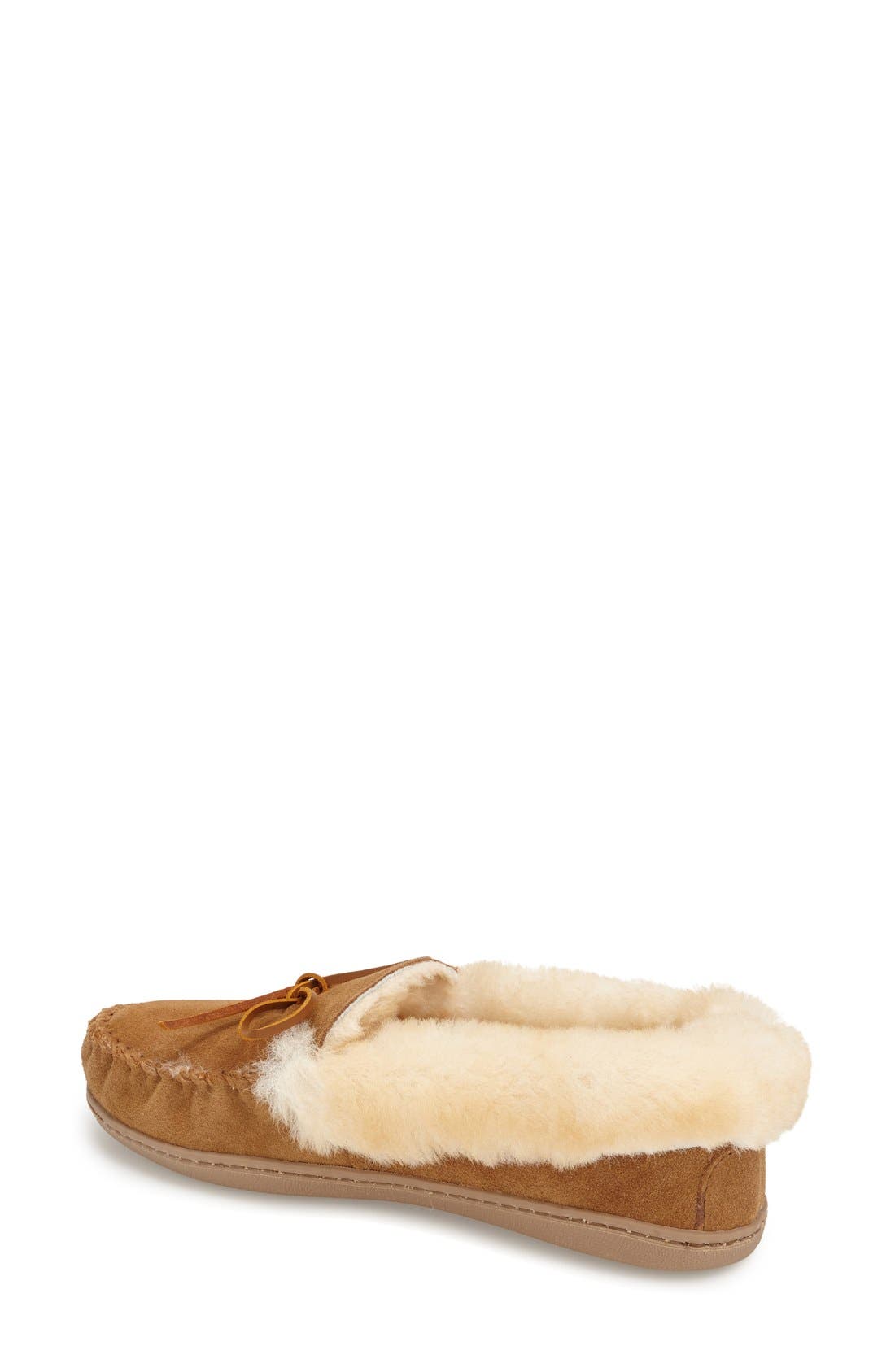Minnetonka Alpine Genuine Shearling Slipper, Alternate, color, Tan Suede