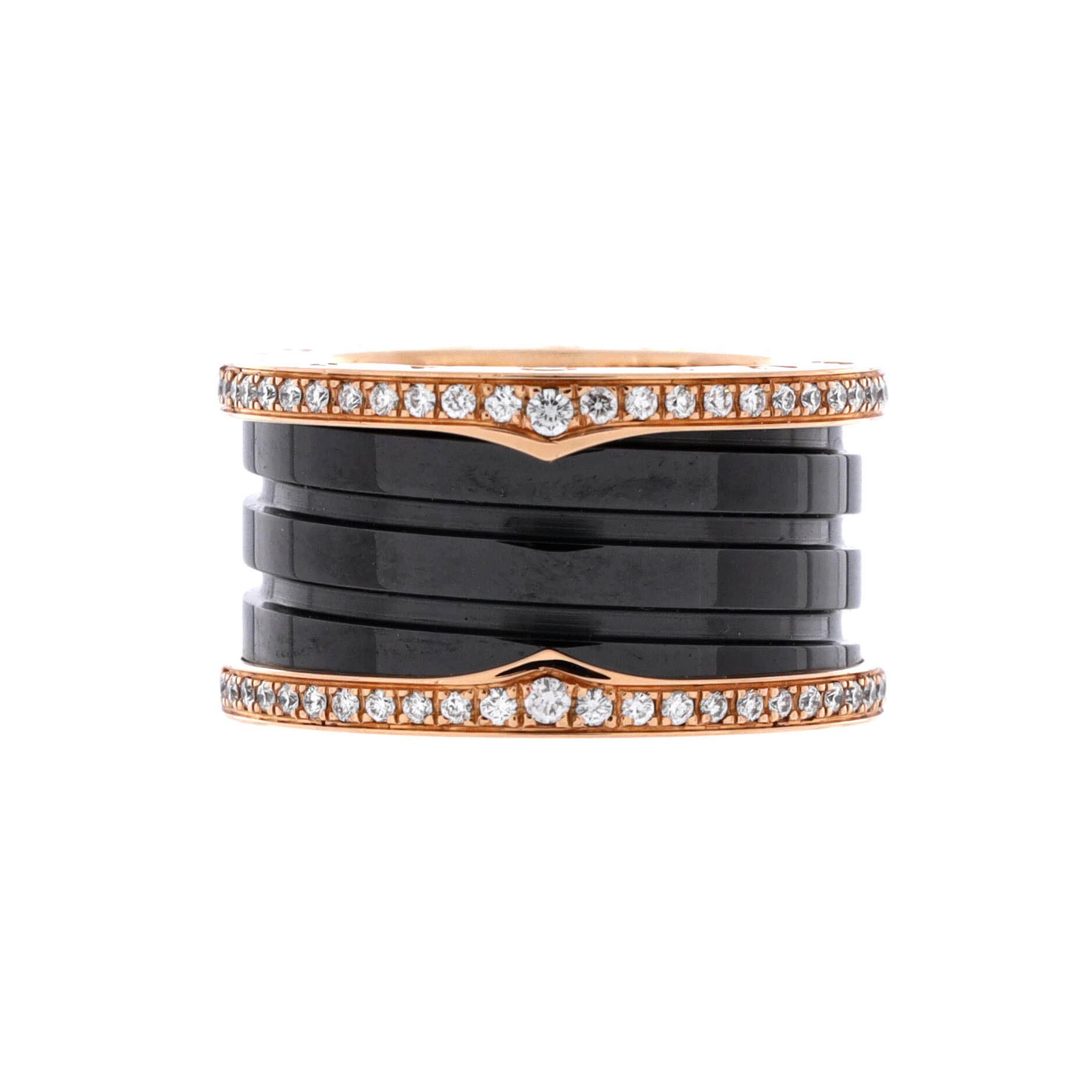 B.Zero1 Three Band Ring 18K Rose Gold and Ceramic with Diamonds, Main, color, Metallic Gold