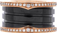 Pre-Owned Bvlgari B.Zero1 Three Band Ring 18K Rose Gold and Ceramic with Diamonds