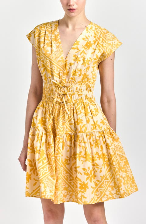 Tora Floral Print Shirred Dress