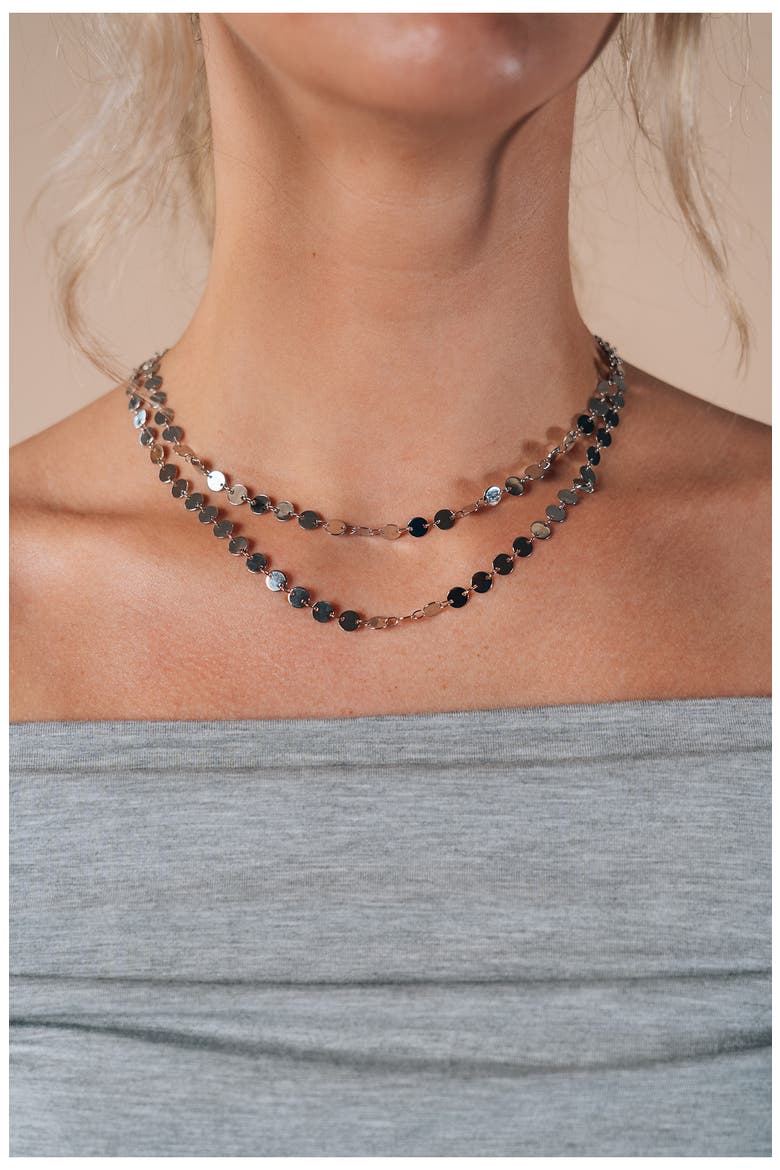 Round Disc Long Chain Necklace, Alternate, color, SILVER