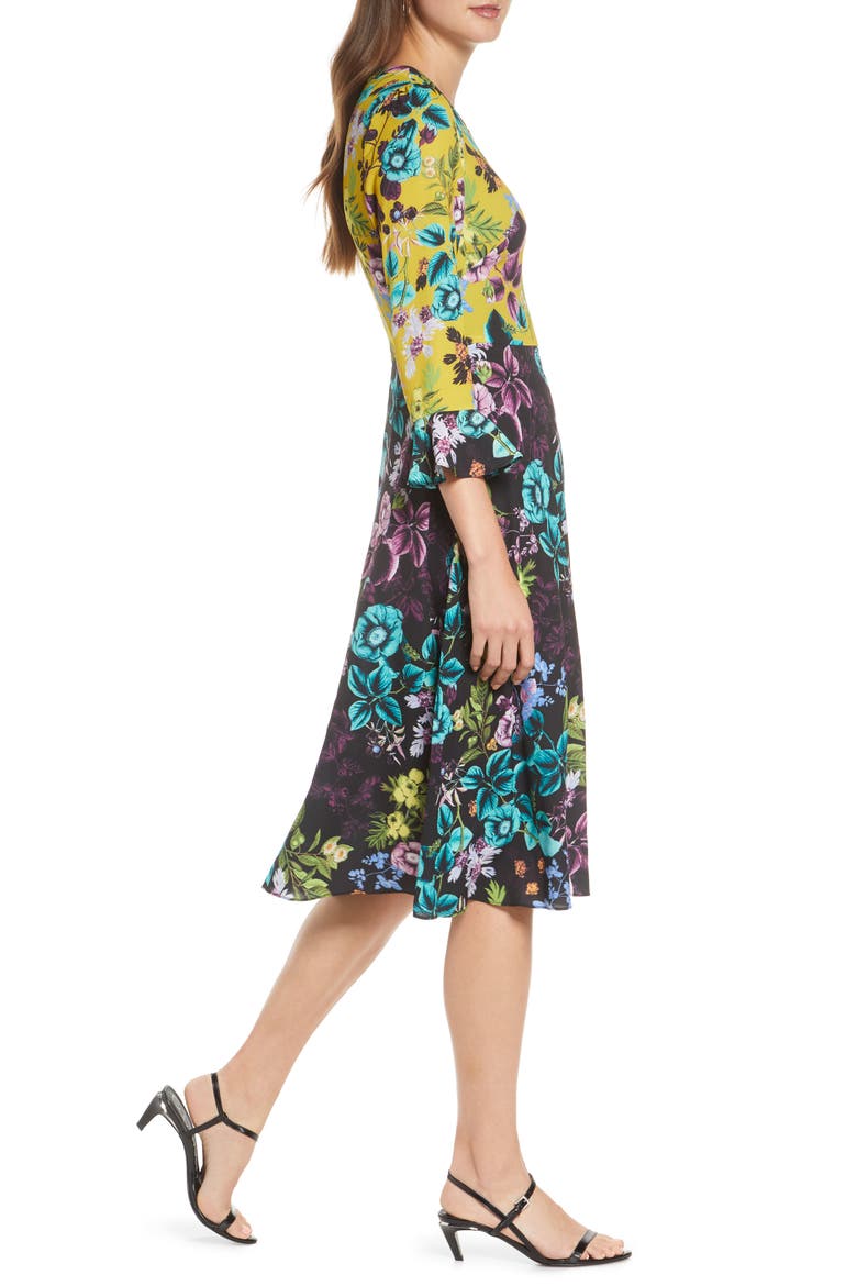 Floral Colorblock Midi Dress, Alternate, color, YELLOW