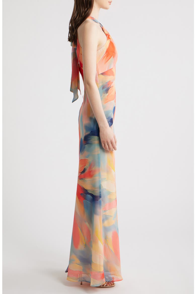 Sleeveless Chiffon Dress, Alternate, color, CORAL MULTI