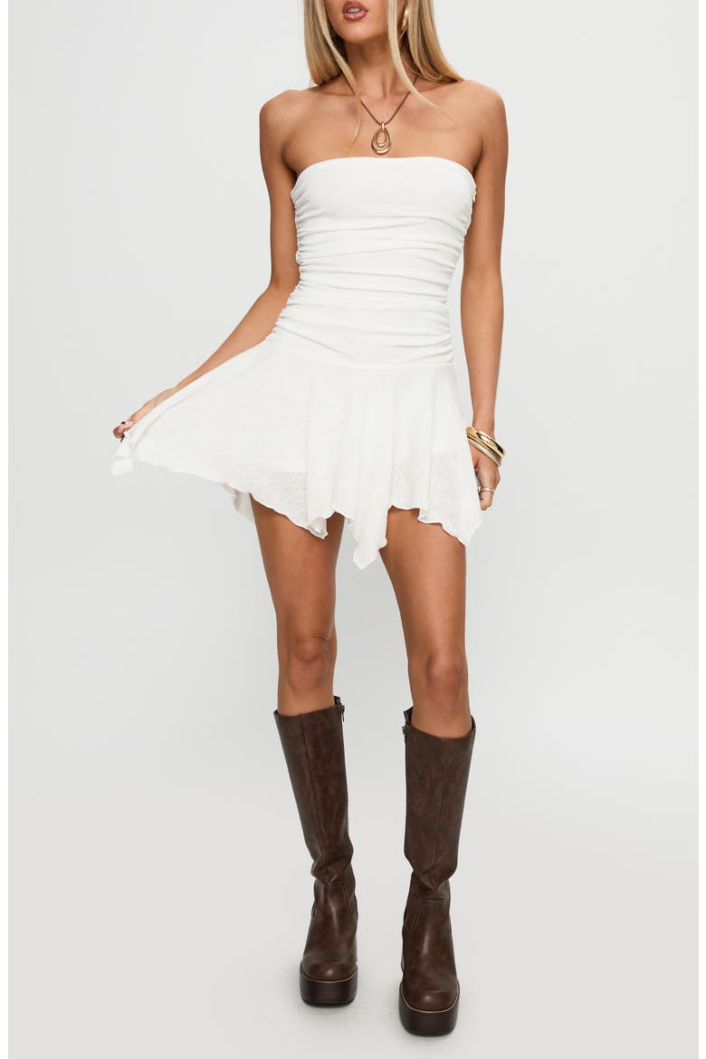 Minxie Strapless Handkerchief Hem Minidress, Main, color, WHITE