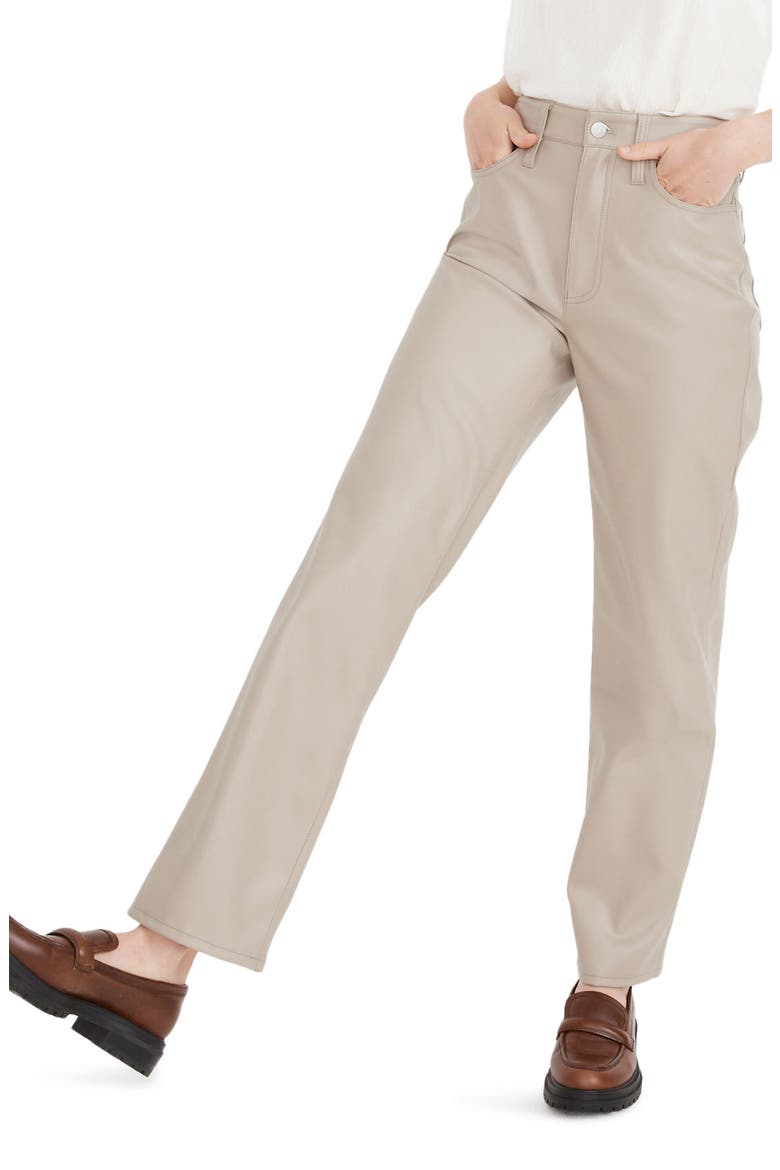 The Perfect High Waist Straight Leg Faux Leather Pants, Main, color, PUMICE