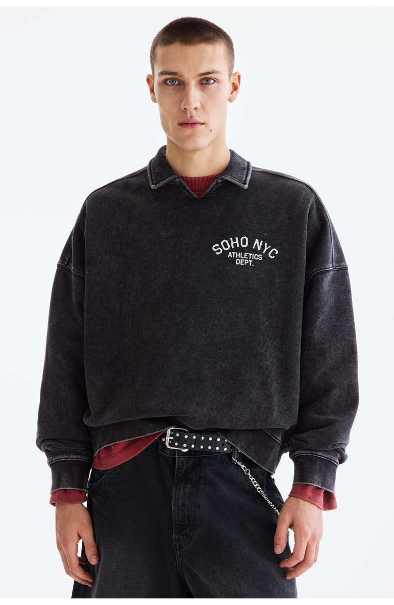 H&M Oversized Fit Rugby Sweatshirt, Alternate, color, Washed Black/Soho Nyc
