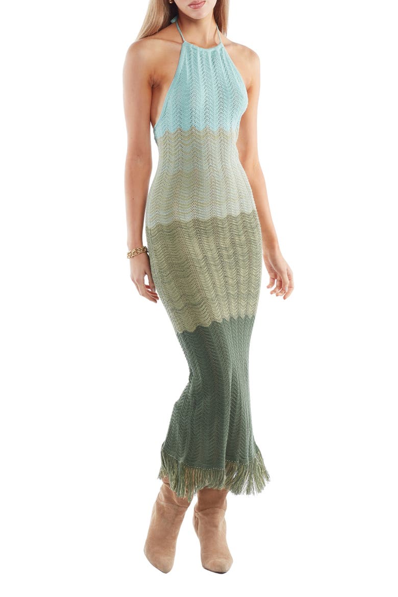 Cornelia Ombré Halter Pointelle Cover-Up Sundress, Main, color, GREEN