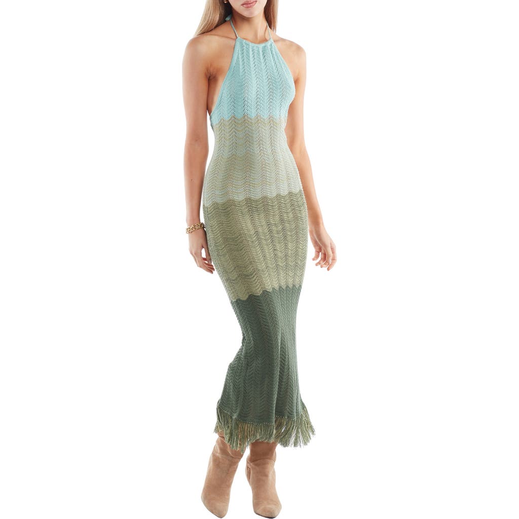 Capittana Cornelia Ombré Halter Pointelle Cover-up Sundress In Green